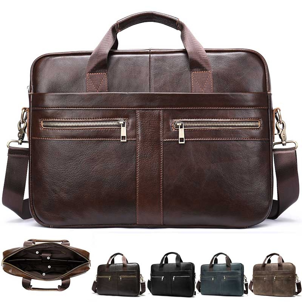 Herren Schultertasche Aktentasche Schulranzen Laptoptasche Leder B¨¹ro Täglich Reißverschluss Hohe Kapazität Wasserdicht Langlebig Feste Farbe Schwarz Braun Kaffee Lightinthebox