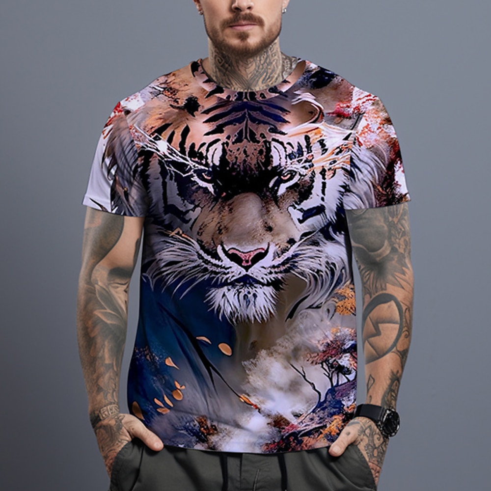 Herren Graphic Tier Tiger T Shirt Kurzarm T-Shirt 3D-Druck Rundhalsausschnitt Hemd Täglich Designer Retro Vintage Sports Outdoor Festtage Ausgehen Blau Purpur Orange Frühling Sommer Bekleidung S M L Lightinthebox