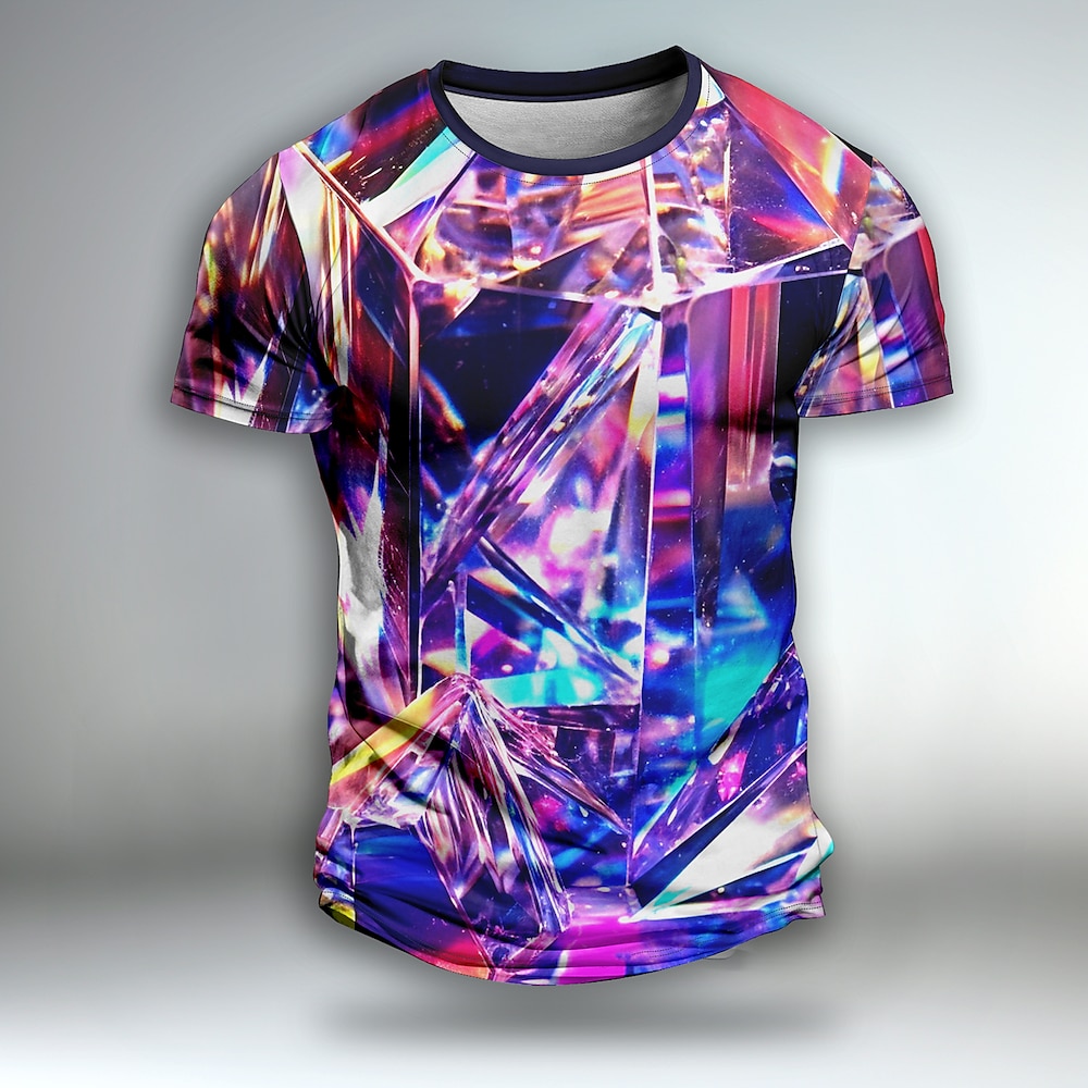 Herren Graphic 3D-Druck Geometrisch Visuelle Täuschung Kurzarm T-Shirt 3D-Druck Rundhalsausschnitt Hemd Täglich Designer Künstlerisch Party Casual Festtage Hellgrün Burgunderrot Violett Frühling Lightinthebox