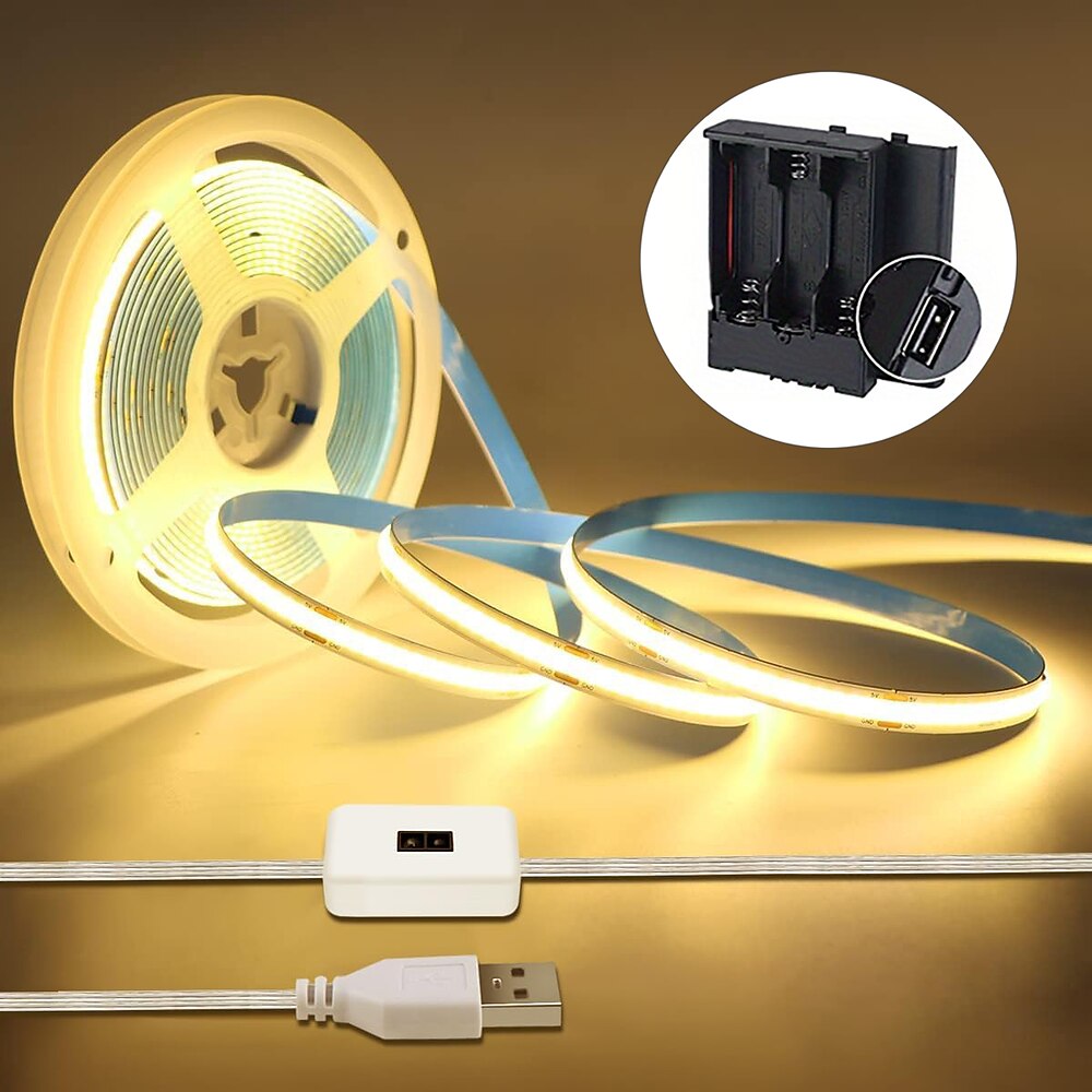 Einstellbare Helligkeit, Handwellenaktivierung, USB-Cob-LED-Lichtleiste, 1-2,5 m, AA-Batteriekasten, manueller Scan-Sensor, LED-Band-Lichtbeleuchtung, geeignet für Schlafzimmer mit Lightinthebox