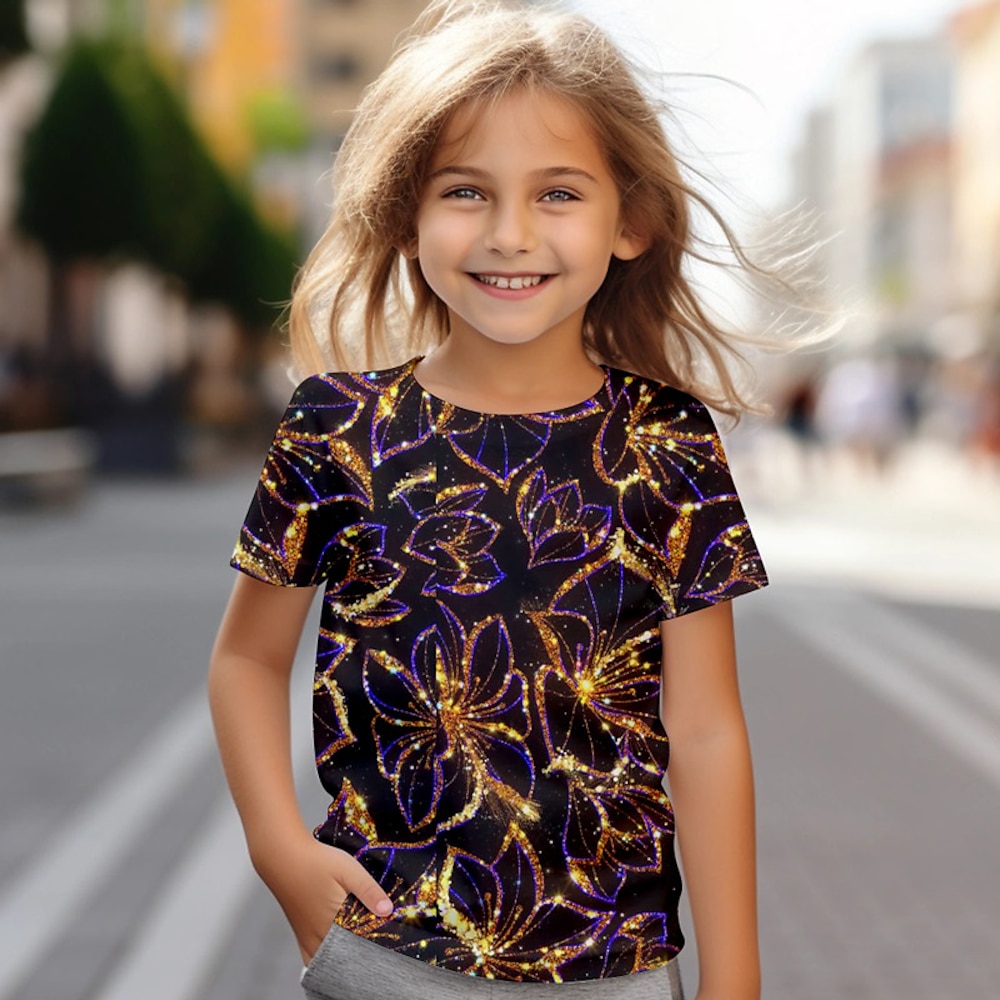 Karnival Mädchen 3D Blumen T-Shirt Hemd Rosa Kurzarm 3D-Druck Sommer Aktiv Modisch Kuschelig Polyester kinderkleidung 3-12 Jahre Rundhalsausschnitt Outdoor Casual Täglich Regular Fit Lightinthebox