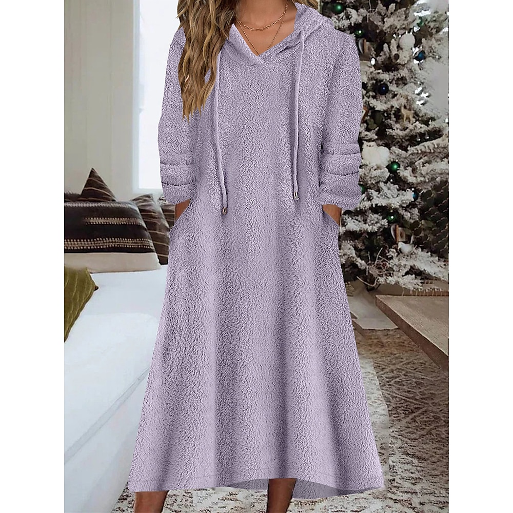 Damen Loungewear Nachthemd Kleid reine Farbe lässig bequem weich zu Hause täglich ausgehen Korallenfleece Korallensamt warmer Kapuzenpullover lange Ärmel Herbst Winter Home Outfits Lightinthebox