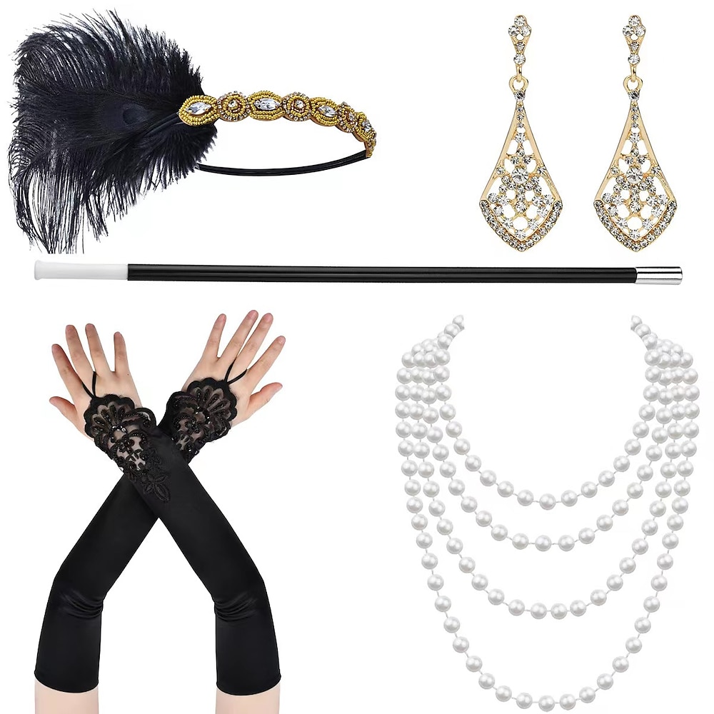 Kopfbedeckung Halskette Ohrring Austattungen Flapper Stirnband Retro Vintage Der große Gatsby 1980er Strass Kunststoff Für Der große Gatsby Cosplay Karneval Damen Modeschmuck Modeschmuck Lightinthebox