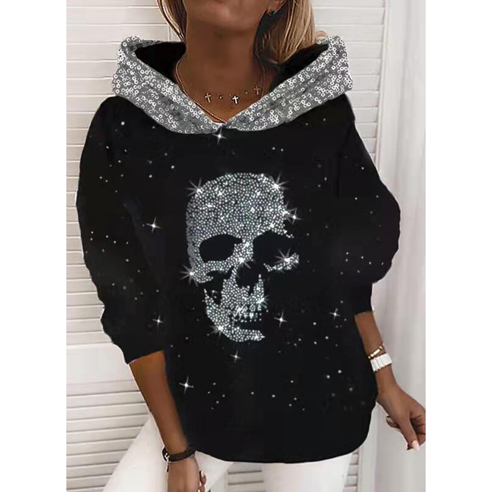 Damen Hoodie Sweatshirt Kapuze Zur Seite fahren Graphic Totenkopf Motiv Funkelnd Bedruckt Wochenende 3D-Druck Aktiv Strassenmode Bekleidung Kapuzenpullover Sweatshirts Grün Schwarz Lightinthebox