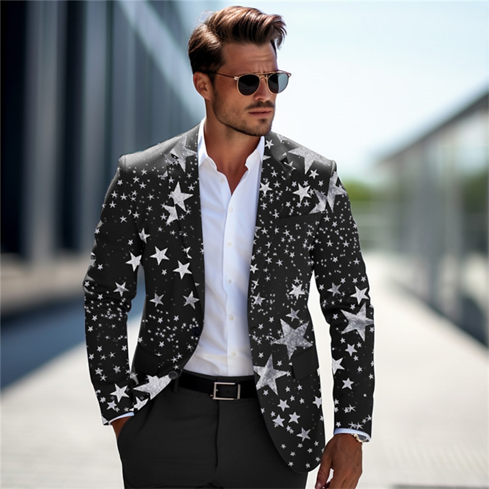 Herren Sterne Mantel Blazer Sakko warm halten Atmungsaktiv Komfortabel Geschäftlich Arbeit Tragen Sie, um zu arbeiten Ausgehen Knopf Bedruckt Multi Pocket Herbst Winter Umlegekragen Langarm Silber Lightinthebox