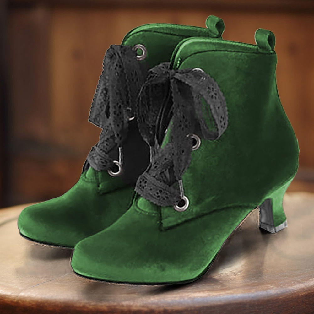 grüne viktorianische Damenstiefel mit mittelhohem Absatz und Schnürung - ideal für Vintage-Events und Eleganz im Alltag Lightinthebox