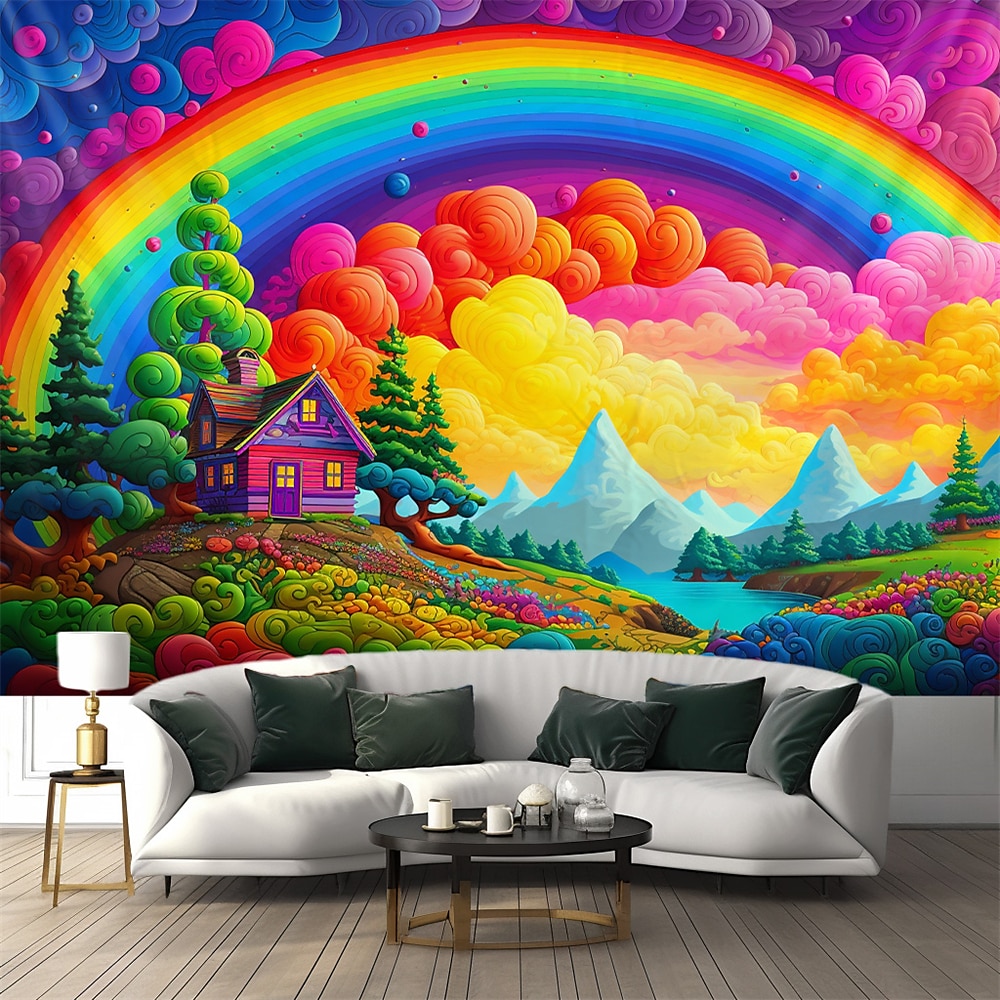 Regenbogen Pride Monat LGBTQ LGBT Traumhaus Wandteppich Wanddekoration großer Wandteppich Wanddeko Fotografie Kulisse Decke Vorhang Zuhause Schlafzimmer Wohnzimmer Dekoration Lightinthebox