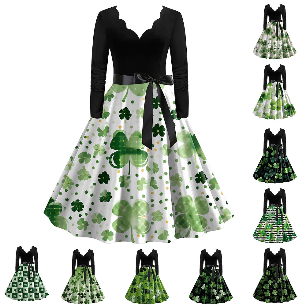 1950s Vintage inspiriert Cocktailkleid Kleid A-Linie Kleid Teekleid Knie-Länge Damen A-Linie St. Patrick's Day Abschlussball Freizeitskleidung Teen Erwachsene Kleid Homecoming-Kleider Herbst Winter Lightinthebox