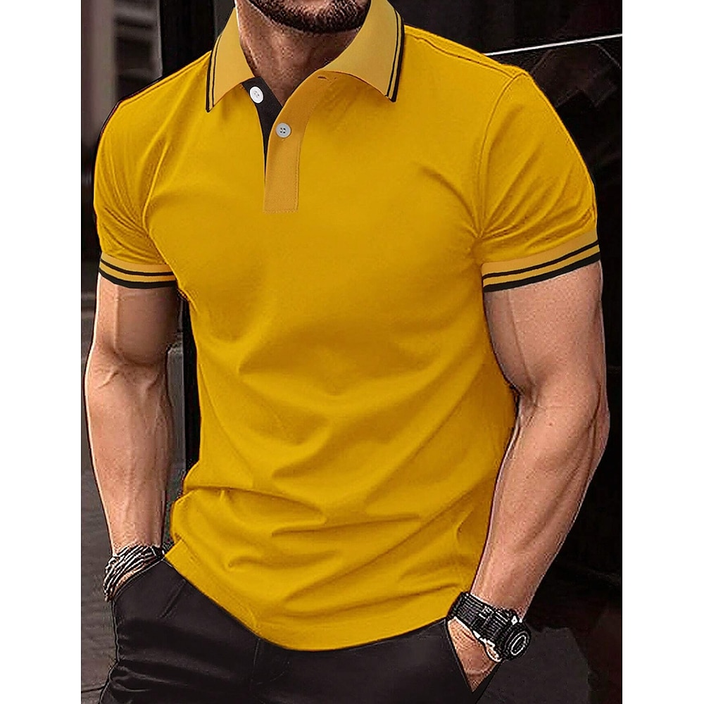 Herren Poloshirt Polos mit Knöpfen Casual Festtage Kargen Kurzarm Modisch Basic Glatt Taste Sommer Regular Fit Weiß Gelb Blau Grün Poloshirt Lightinthebox