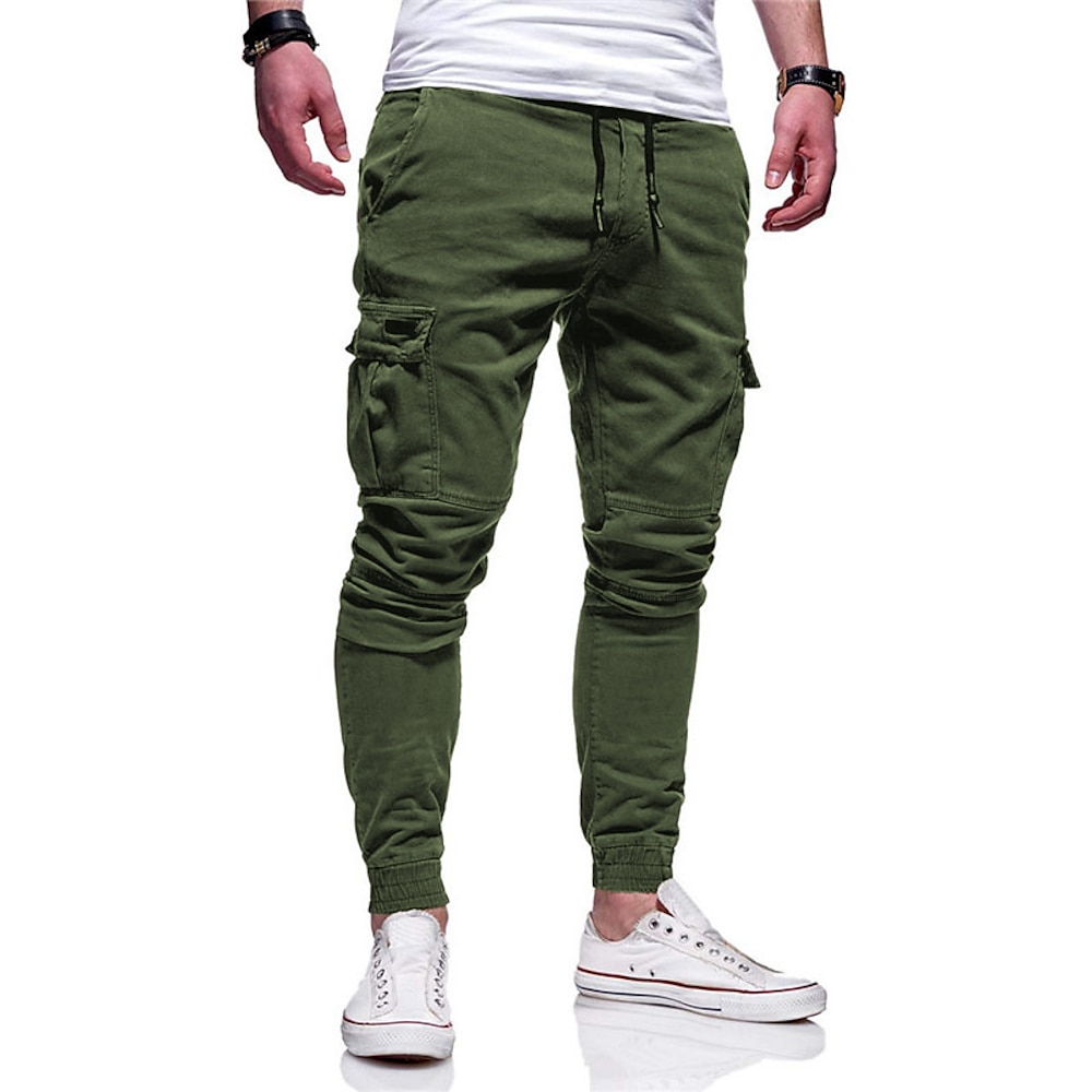 Herren Cargohose Cargohosen Cargohose Hose Hosen Kordelzug Elastische Taille Multi Pocket Glatt Komfort Atmungsaktiv Casual Täglich Festtage Sport Modisch Schwarz Weiß Lightinthebox