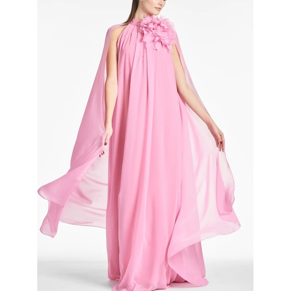 TS A-Linien-Abendkleid, elegantes Kleid, formeller Abschlussball, bodenlang, ärmellos, Rundhalsausschnitt, Chiffon mit Schulterblume, 2024 Lightinthebox