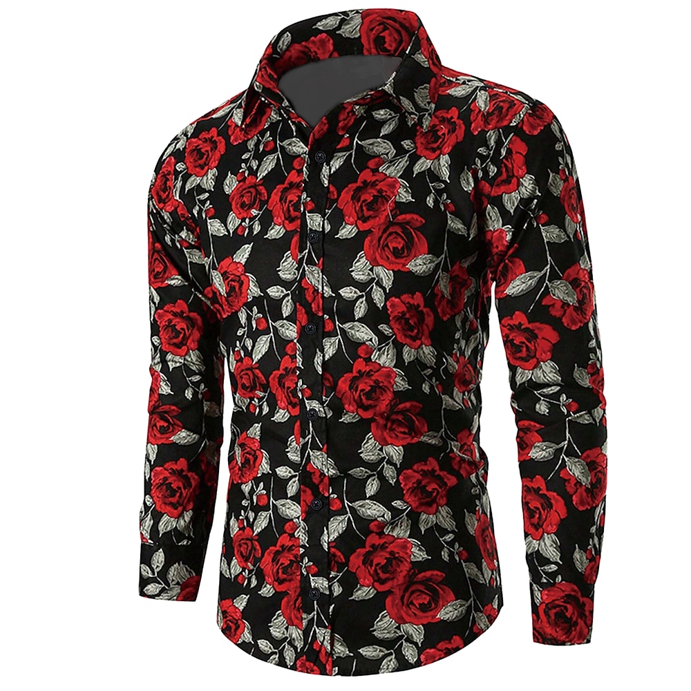 Valentinstag Herren Rose Graphic Neuheit Hemd Langarm Brautkleider schlicht Urlaub Casual Wochenende Frühling Sommer Herbst Winter Umlegekragen Bedruckt Button-Down Violett Gelb Rote Blau Fuchsie Lightinthebox