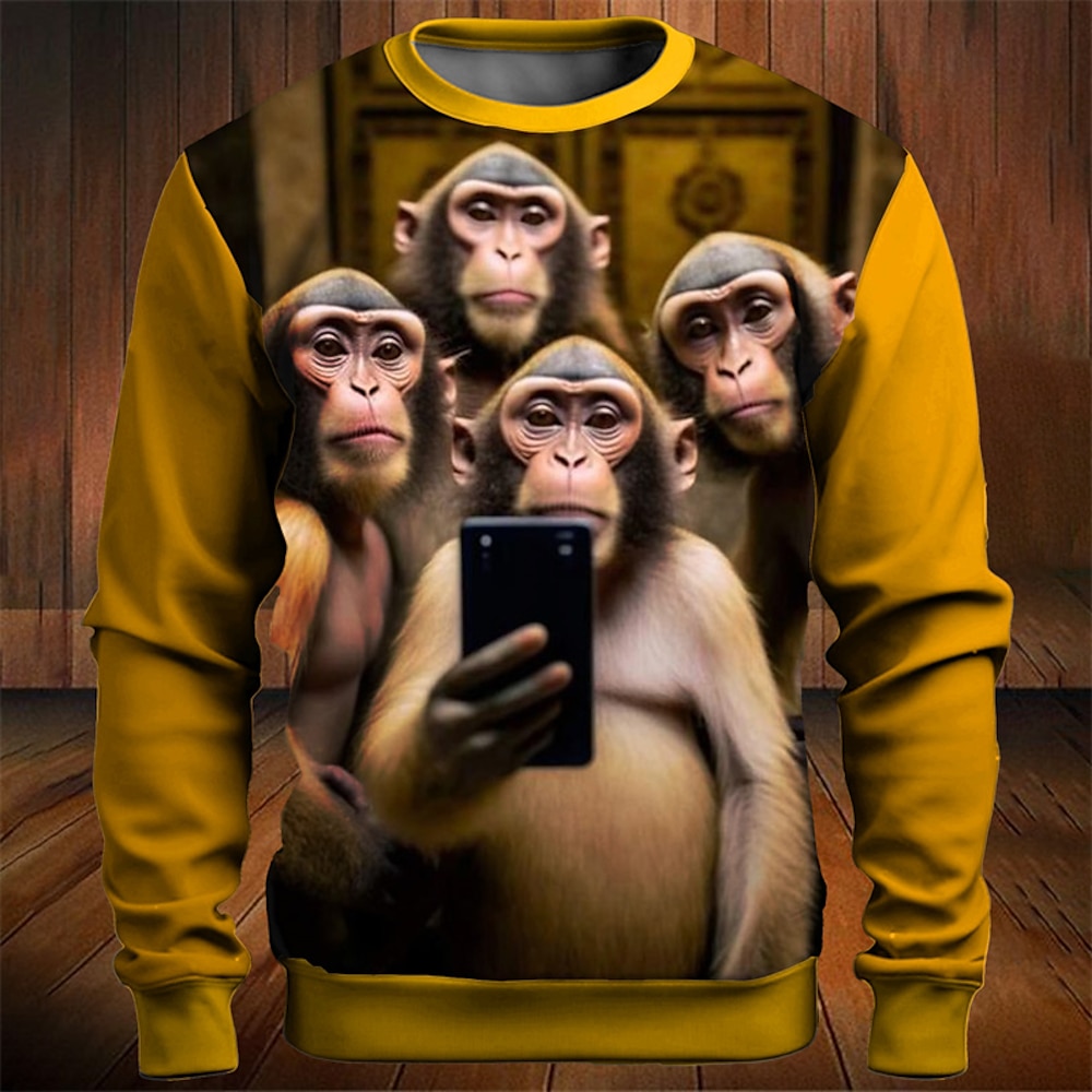 Herren Graphic Tier Orang-Utan Sweatshirts Pullover Sweatshirt Langarm Sweatshirt Rundhalsausschnitt Modisch Täglich Brautkleider schlicht 3D-Druck Festtage Urlaub Ausgehen Bedruckt Frühling Herbst Lightinthebox