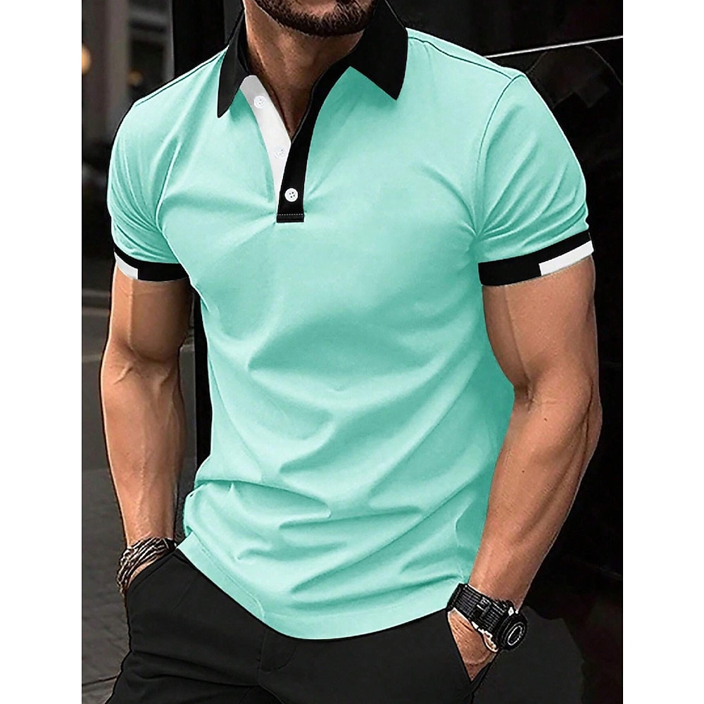 Herren Sport-Polo Golfhemd Casual Sport-Tops Gerippter Polokragen Kurzarm Modisch Basic Feste Farbe Patchwork Sommer Regular Fit Schwarz Weiß Rote Blau Grün Sport-Polo Lightinthebox