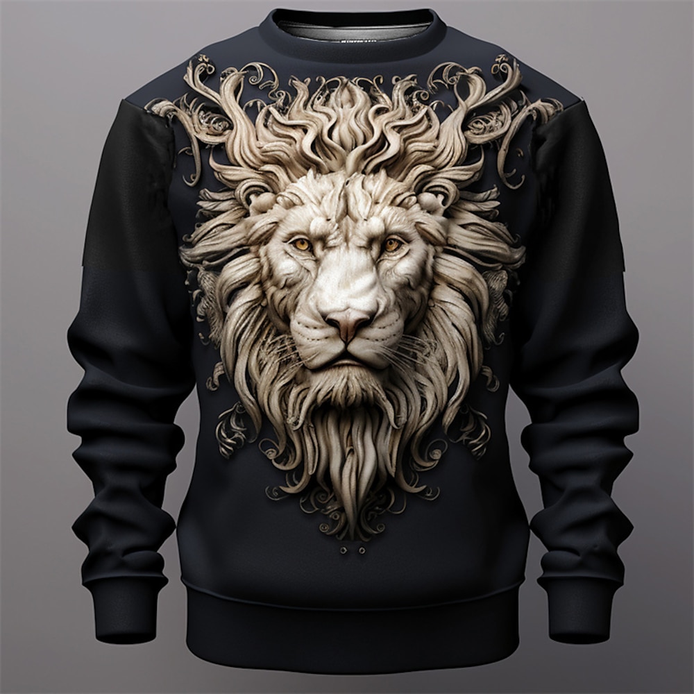 Herren Graphic Löwe Sweatshirts Pullover Sweatshirt Langarm Sweatshirt Rundhalsausschnitt Modisch Täglich Brautkleider schlicht 3D-Druck Festtage Urlaub Ausgehen Bedruckt Frühling Herbst Lightinthebox