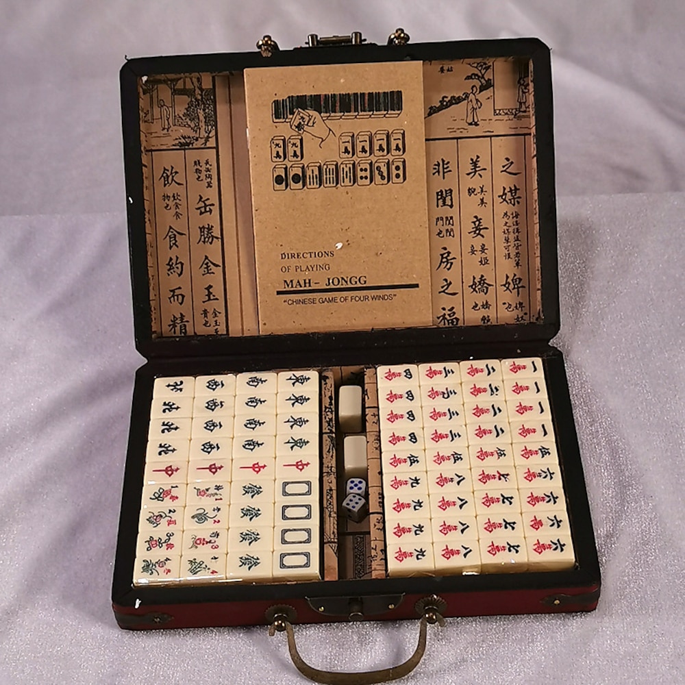 Klassisches Mahjong-Spiel mit Holzaufbewahrungsbox, Familienspiel für 4 Spieler, Unterhaltung, bestes Geschenk Lightinthebox