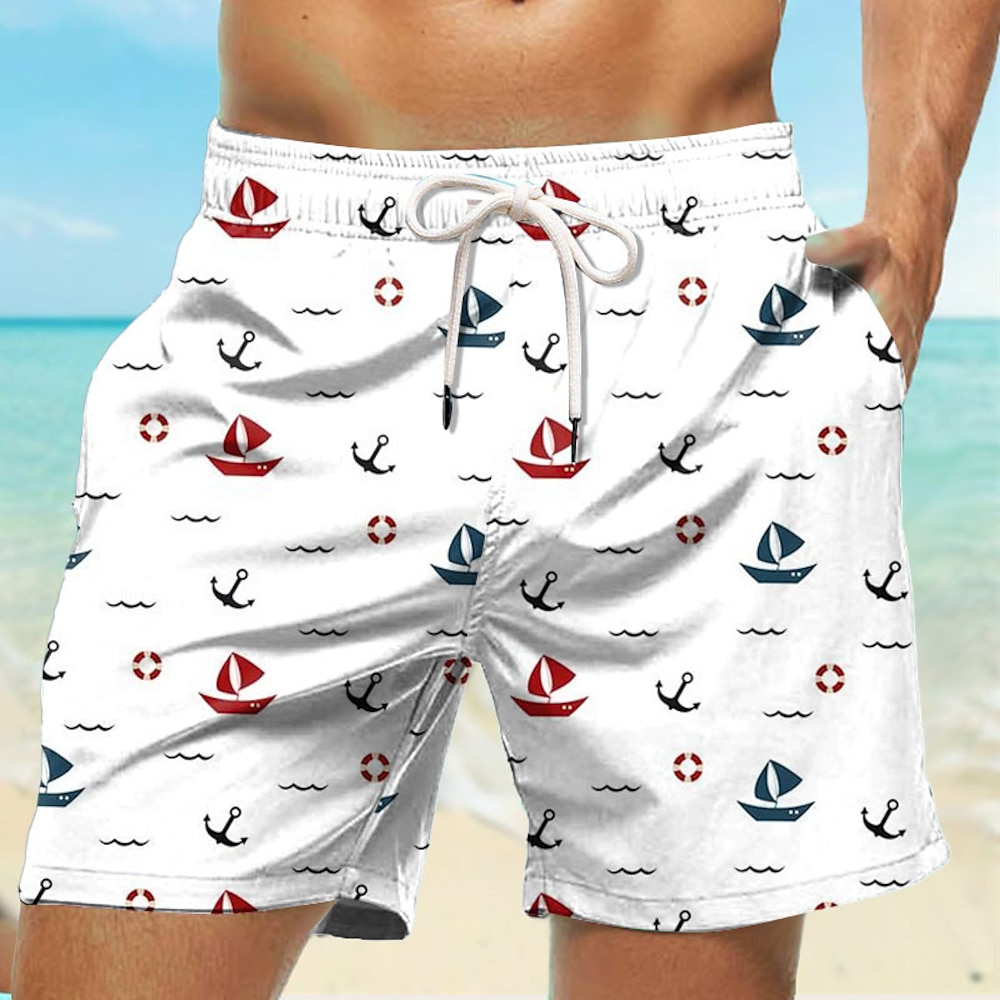 Herren Schiff Badeshorts Boardshorts Badeshorts Badehose Schwimmshorts Mittlere Taillenlinie Hawaiianisch Brautkleider schlicht Festtage Strand Kordelzug mit Mesh-Futter Elastische Taille Designer Lightinthebox