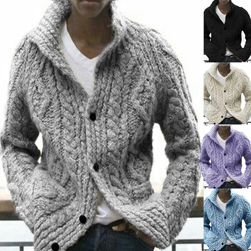 Herren Pullover Strickjacke Pullover Jacke Gerippt Stricken Cropped Strick Kargen Warm-Ups Moderne zeitgenössische Freizeitskleidung Ausgehen Bekleidung Herbst Winter Schwarz Blau S M L Lightinthebox