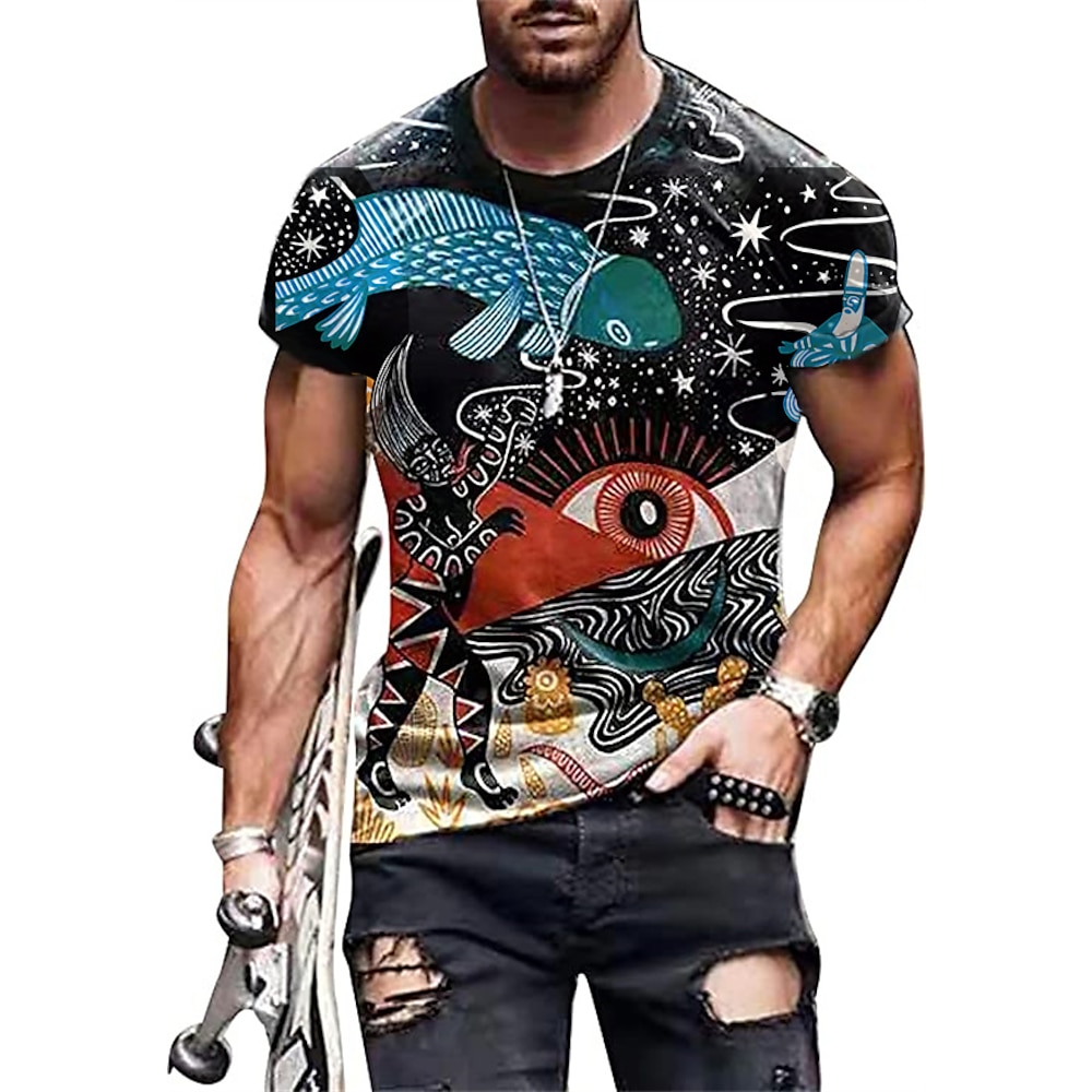 Herren Graphic Stammes Hemd T Shirt Tee Kurzarm T-Shirt 3D-Druck Rundhalsausschnitt Hemd Vintage Designer Ethnischer Stil Casual Täglich Wochenende A B C Sommer Bekleidung Übergröße S M L XL XXL 3XL Lightinthebox