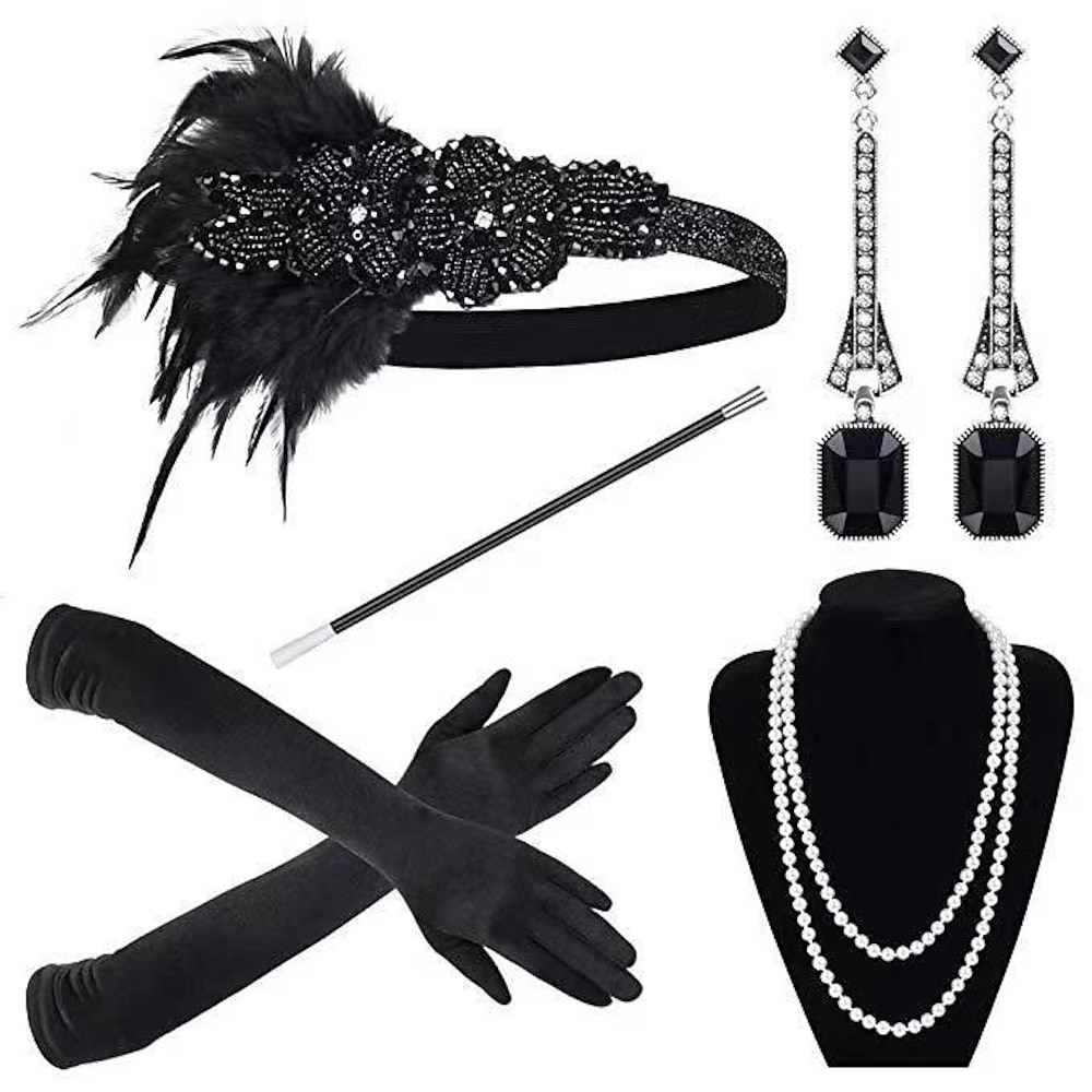 Kopfbedeckung Halskette Ohrring Austattungen Flapper Stirnband Vintage 1920s Der große Gatsby Kunststoff Für Der große Gatsby Cosplay Karneval Damen Modeschmuck Modeschmuck Lightinthebox