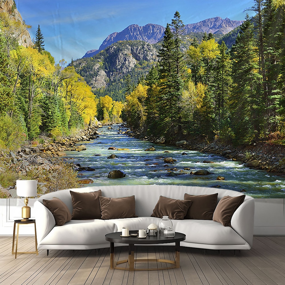 Wandteppich Landschaft Bergtal hängende Tapisserie Wandkunst große Tapisserie Wandbild Dekor Foto Hintergrund Decke Vorhang Zuhause Schlafzimmer Wohnzimmer Dekoration Wandtuch XXL Natur Lightinthebox