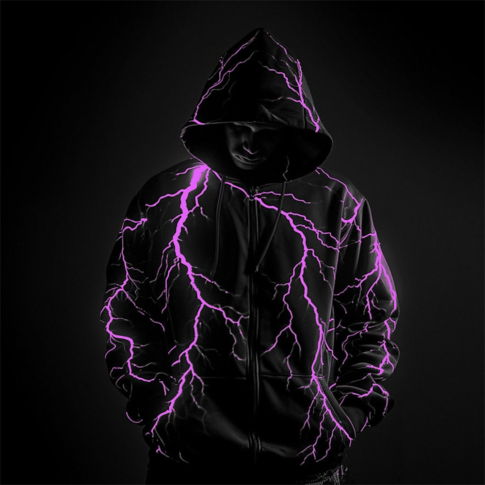 Herren Grafik-Drucke Aufhellung Hoodie Sweatshirt Kapuze Hoodies Pullover Kapuzenpullover mit Reißverschluss Langarm Sweatshirt mit Kapuze Mit Kapuze Sport 3D-Druck Festtage Urlaub Strassenmode Wei Lightinthebox