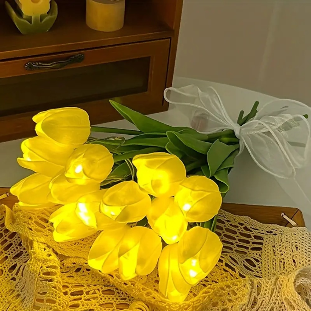 Valentinstag 10 Stück Tulpenlampe Umgebungsgefühl Tischlampe LED Simulation Blumenstrauß Nachtlicht Raumdekoration Blumenstrauß Tischlampe Handblumenstraußlampe Lightinthebox