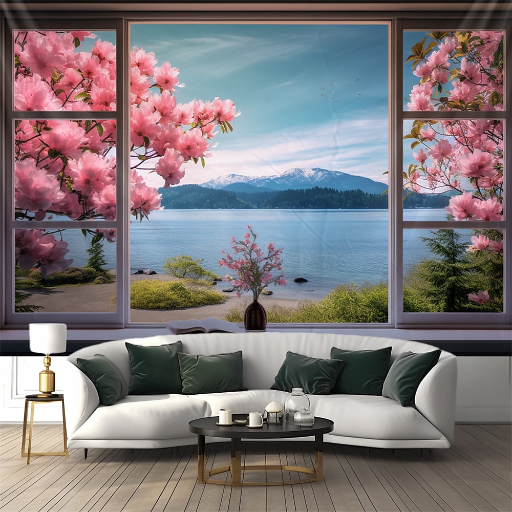 Fantasy-Zimmer, Fenster, zum Aufhängen, Wandteppich, Wandkunst, Wanddekoration, Fotografie, Hintergrund, Decke, Vorhang, Zuhause, Schlafzimmer, Wohnzimmer, Dekoration Wandtuch XXL Natur Lightinthebox