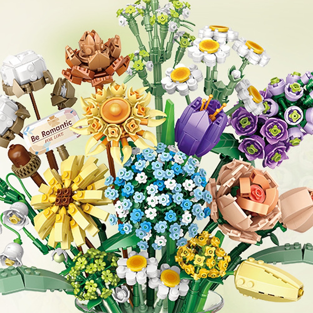 Geschenke zum Frauentag, Mini-Blöcke, Blumenstrauß, Baukästen, künstliche Blumen, einzigartige Heimdekoration, 646 Teile, für sie, Geschenke zum Muttertag für Mama Lightinthebox