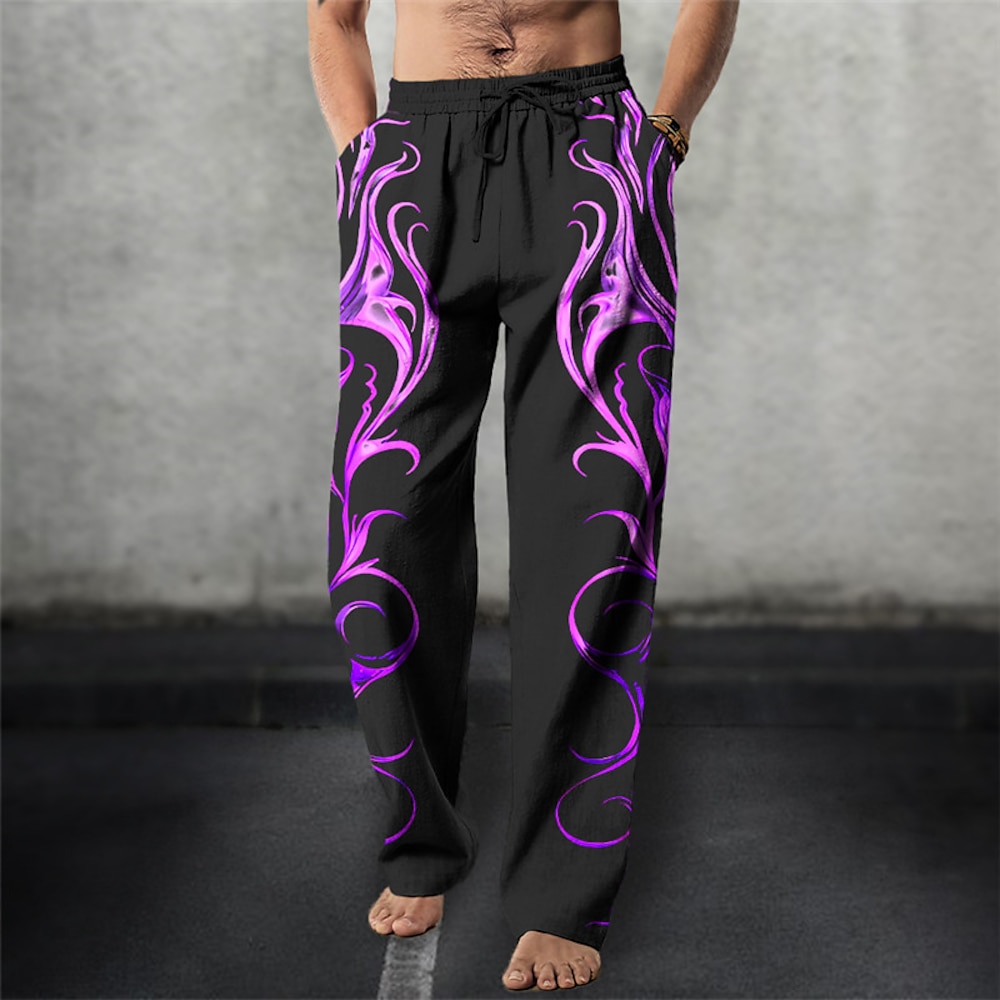 Geblümte, lässige Herrenhose mit 3D-Druck, Outdoor-Hose, Alltagskleidung, Streetwear, Polyester, Gelb, Blau, Lila, S, M, L, mittlere Taille, elastische Hose Lightinthebox