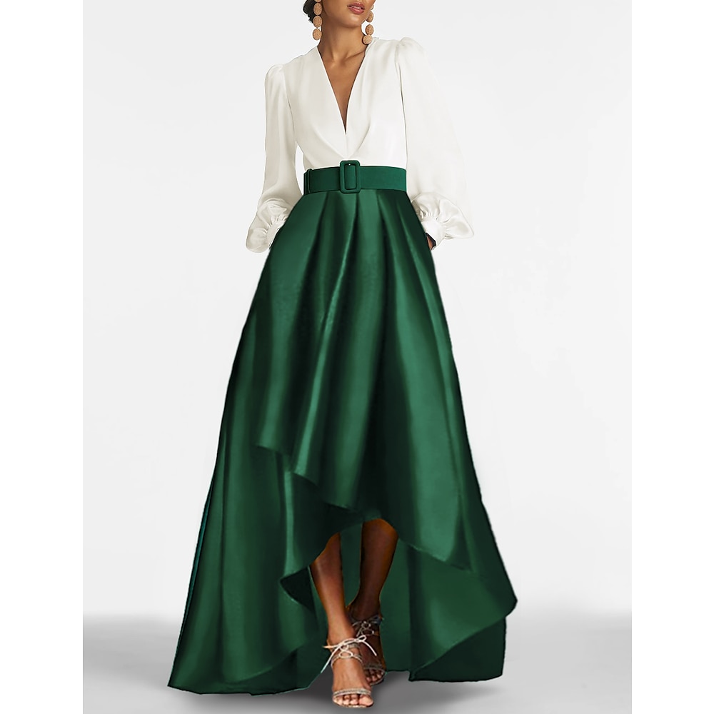 TS A-Linie Cocktailkleider Smoking-Kleid Elegantes Kleid Formelles Hochzeitsgast Asymmetrisch 3/4-lange Ärmel V-Ausschnitt Satin mit Raffung Derby Kleider 2025 Lightinthebox
