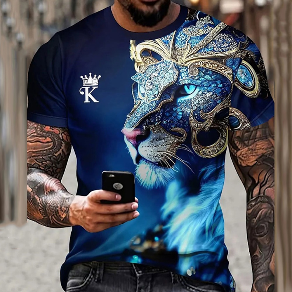 Herren Graphic Tier Tiger T Shirt Kurzarm T-Shirt 3D-Druck Rundhalsausschnitt Hemd Täglich Designer Retro Vintage Sports Outdoor Festtage Ausgehen Blau Orange Grün Frühling Sommer Bekleidung S M L XL Lightinthebox