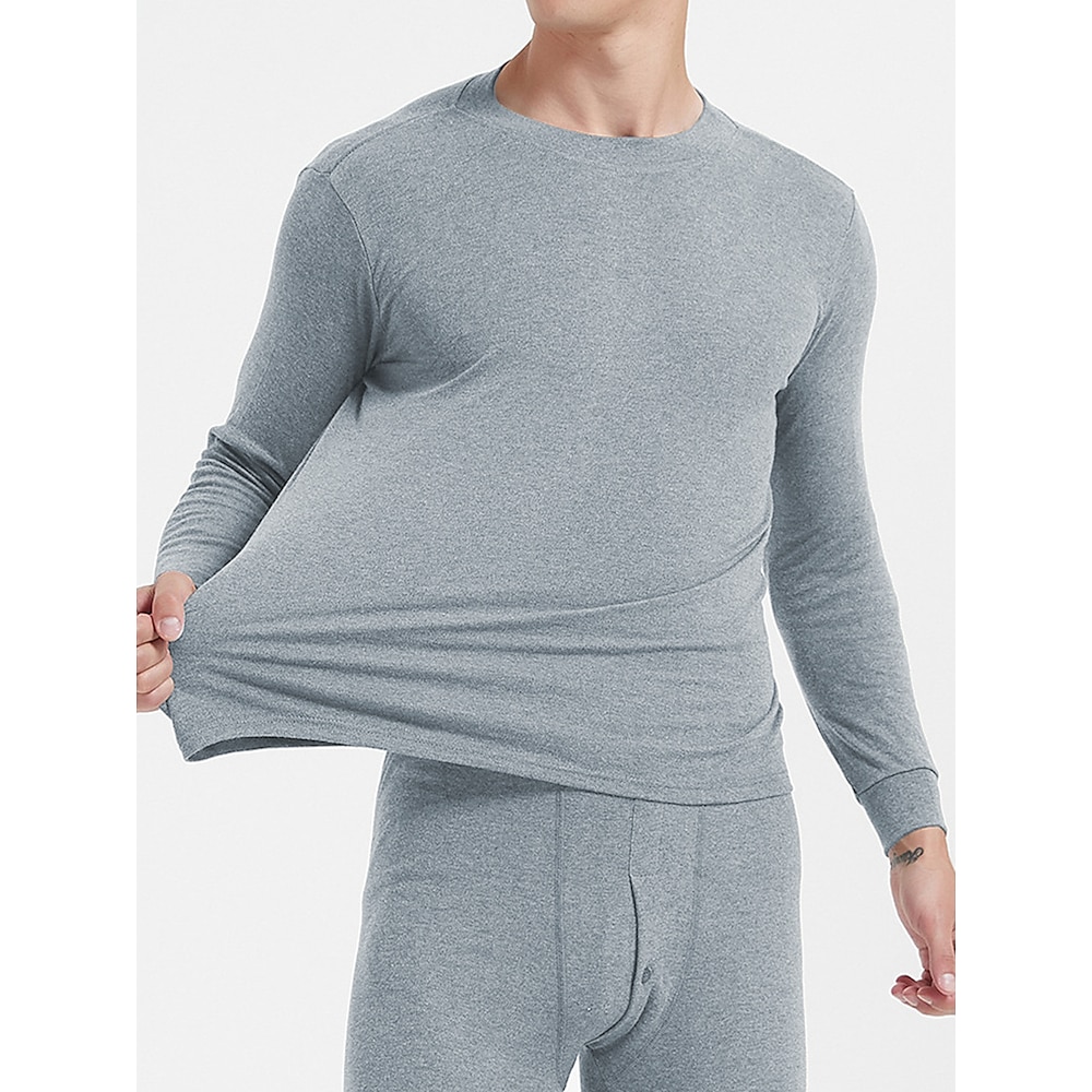 Herren Thermounterwäsche Schlafanzüge Thermounterwäsche Set 2 Stück Glatt Warm Modisch Brautkleider schlicht Heim Täglich Bett Baumwolle Komfort Warm Weich Rundhalsausschnitt Langarm T Shirt Hose Lightinthebox