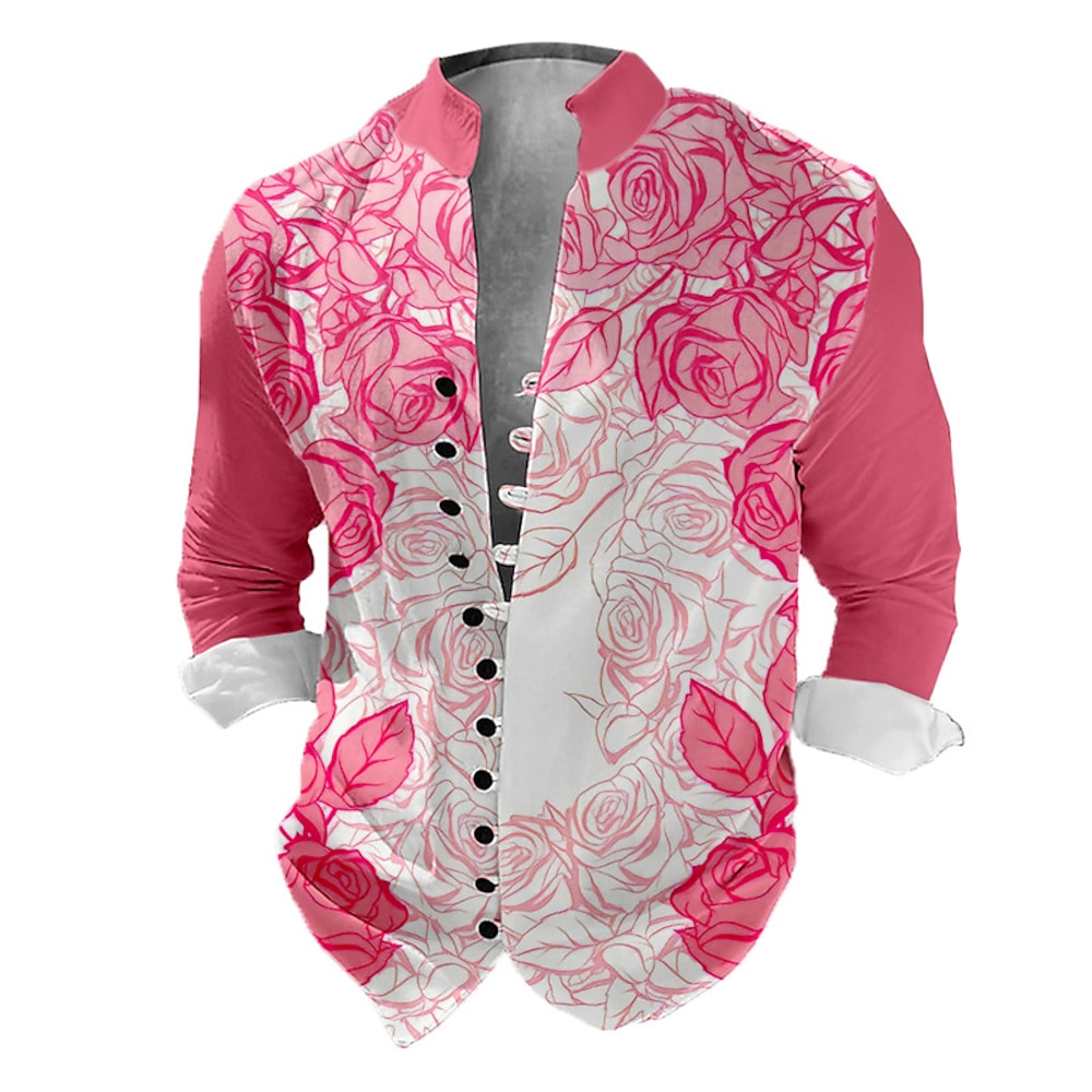 Herren Blumen Hemd Knopfhemd Langarm Brautkleider schlicht Freizeitskleidung Ausgehen Wochenende Frühling Sommer Stehkragen Bedruckt Button-Down Gelb Rosa Blau Purpur Lightinthebox