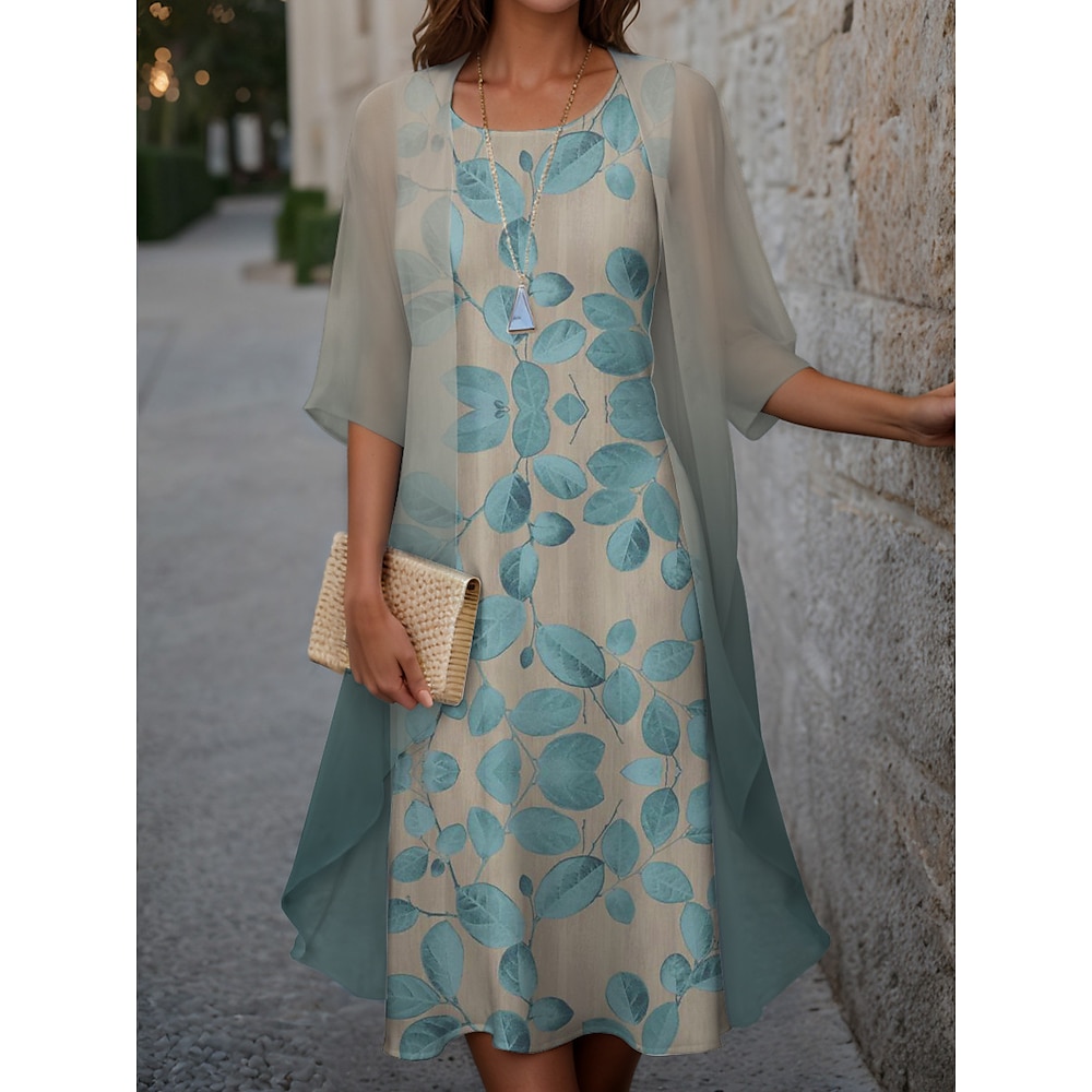 Damen Kleid-Set Casual kleid Chiffon-Kleid Kleid drucken Modisch Modern Blumen Bedruckt Midikleid Halbe Ärmel Rundhalsausschnitt Outdoor Festtage Rosa Blau Purpur Frühling Lockere Passform Lightinthebox