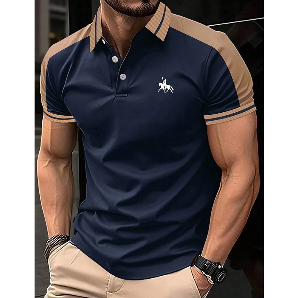 Herren Poloshirts Polos mit Knöpfen Casual Festtage Kargen Kurzarm Modisch Basic Farbblock Patchwork Bestickt Sommer Regular Fit Schwarz Wein Marinenblau Grün Grau Poloshirts Lightinthebox