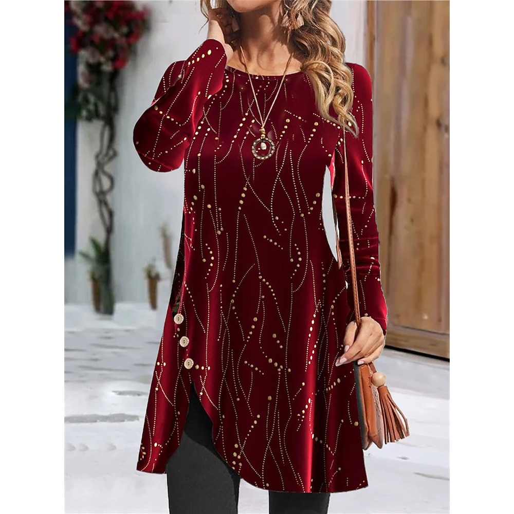 Damen Weihnachten Pailletten Samt Samtkleid T-Shirt Kleid Tee Kleid Druckknopf Split Rundhals Minikleid Party Neujahr Langarm Herbst Winter Lightinthebox