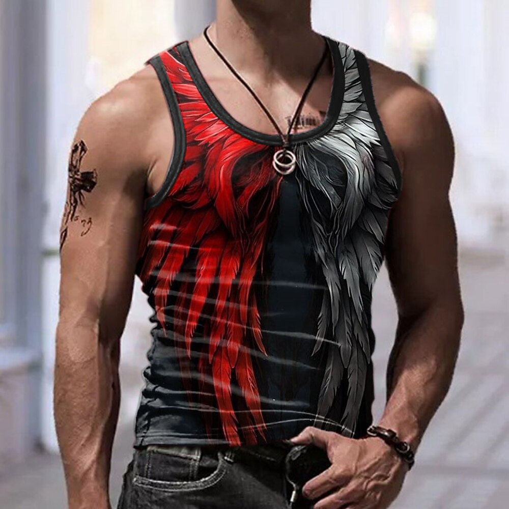 Herren Graphic Farbblock Flügel Tank Top Shirt Ärmelloses T-Shirt für Männer Ärmellos T-Shirt 3D-Druck Rundhalsausschnitt Hemd Sport Modisch Täglich Sports Outdoor Casual Fitnessstudio Blau Rot Purpur Lightinthebox