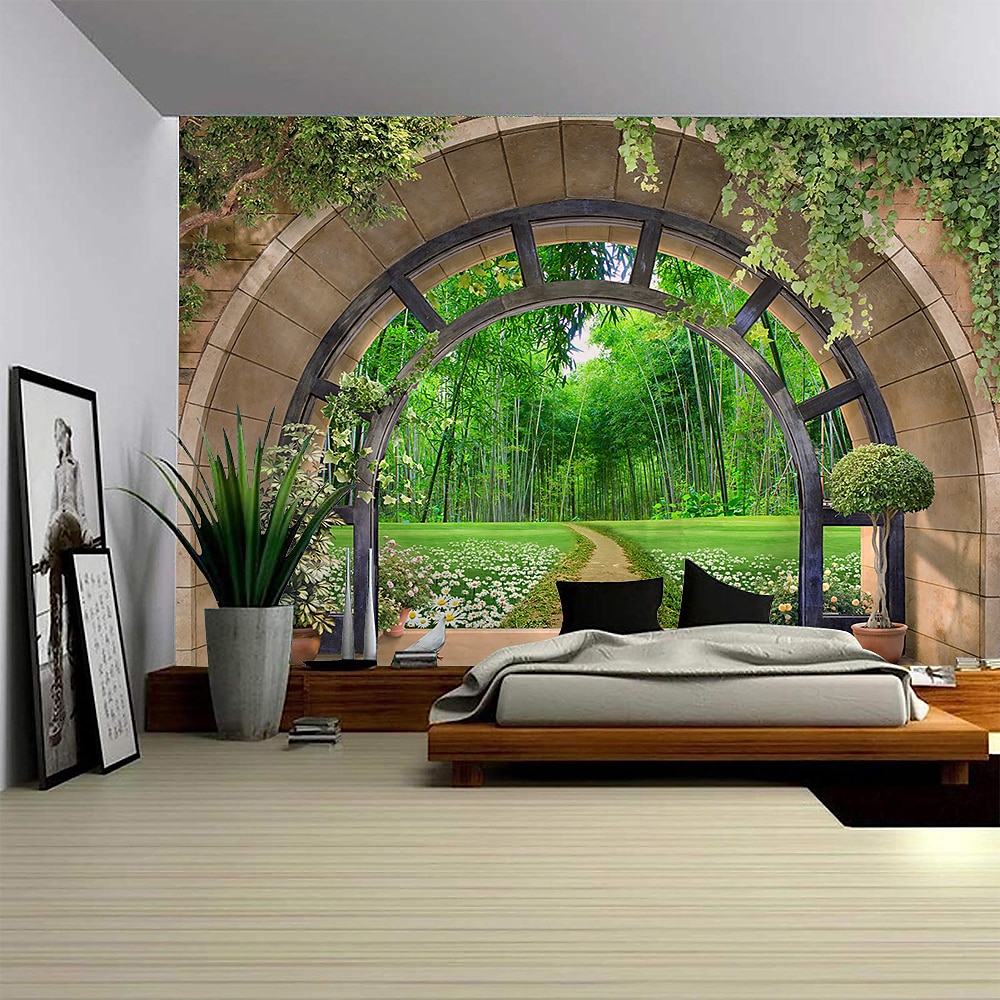 Wald außerhalb der Höhle hängende Wandteppich-Wandkunst, großer Wandteppich, Wanddekoration, Fotografie, Hintergrund, Decke, Vorhang, Zuhause, Schlafzimmer, Wohnzimmer, Dekoration Wandtuch XXL Natur Lightinthebox