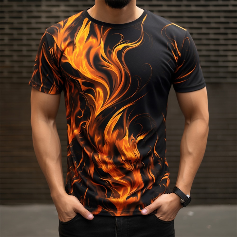 Herren Graphic Flamme T Shirt Kurzarm T-Shirt 3D-Druck Rundhalsausschnitt Hemd Täglich Designer Brautkleider schlicht Sports Outdoor Festtage Ausgehen Rote Purpur Orange Frühling Sommer Bekleidung S Lightinthebox