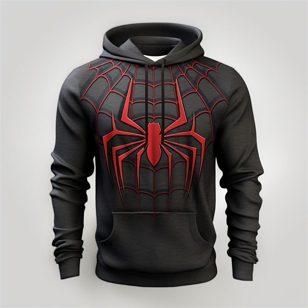 Herren SPIDER Grafik-Drucke Hoodie Sweatshirt Kapuze Hoodies Pullover Hoodie Sweatshirt Kapuze Langarm Sweatshirt mit Kapuze Mit Kapuze Täglich 3D-Druck Festtage Ausgehen Strassenmode Schwarzgrau Lightinthebox