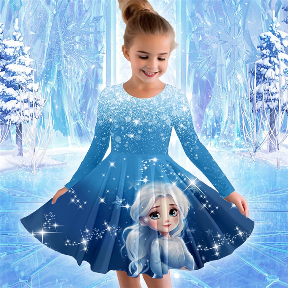 Mädchen' 3D Karikatur Prinzessin Kleid Langarm 3D-Druck Frühling Herbst Sport Natur Täglich Festtage Kuschelig Brautkleider schlicht Schön kinderkleidung 3-12 Jahre Casual kleid A Linie Kleid Übers Lightinthebox