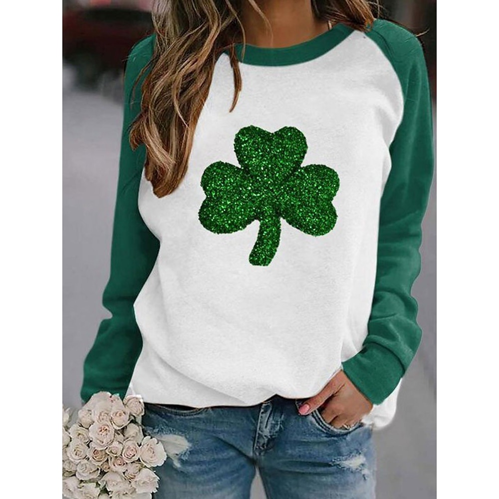 Damen Kleeblatt Aktiv Sportbekleidung Langarm Rundhalsausschnitt Normale Oberteile St.Patrick's Day Casual Sport Bedruckt Gras-Grün Olivgrün Hellgrün Dunkelgrün Grün Herbst Winter Lightinthebox