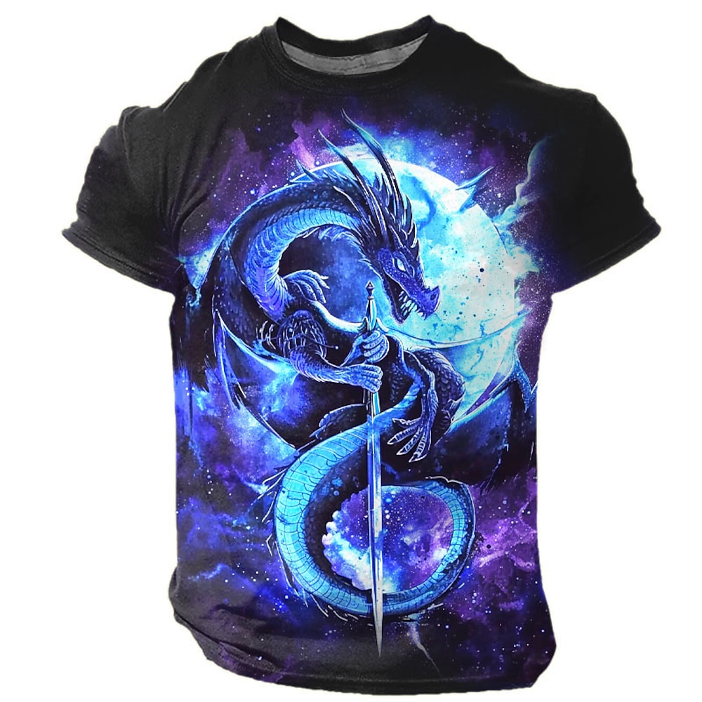 Herren Graphic Drache T Shirt Kurzarm T-Shirt 3D-Druck Rundhalsausschnitt Hemd Designer Retro Vintage Subkultur Sports Outdoor Festtage Ausgehen Burgunderrot Blau Purpur Frühling Sommer Bekleidung S Lightinthebox