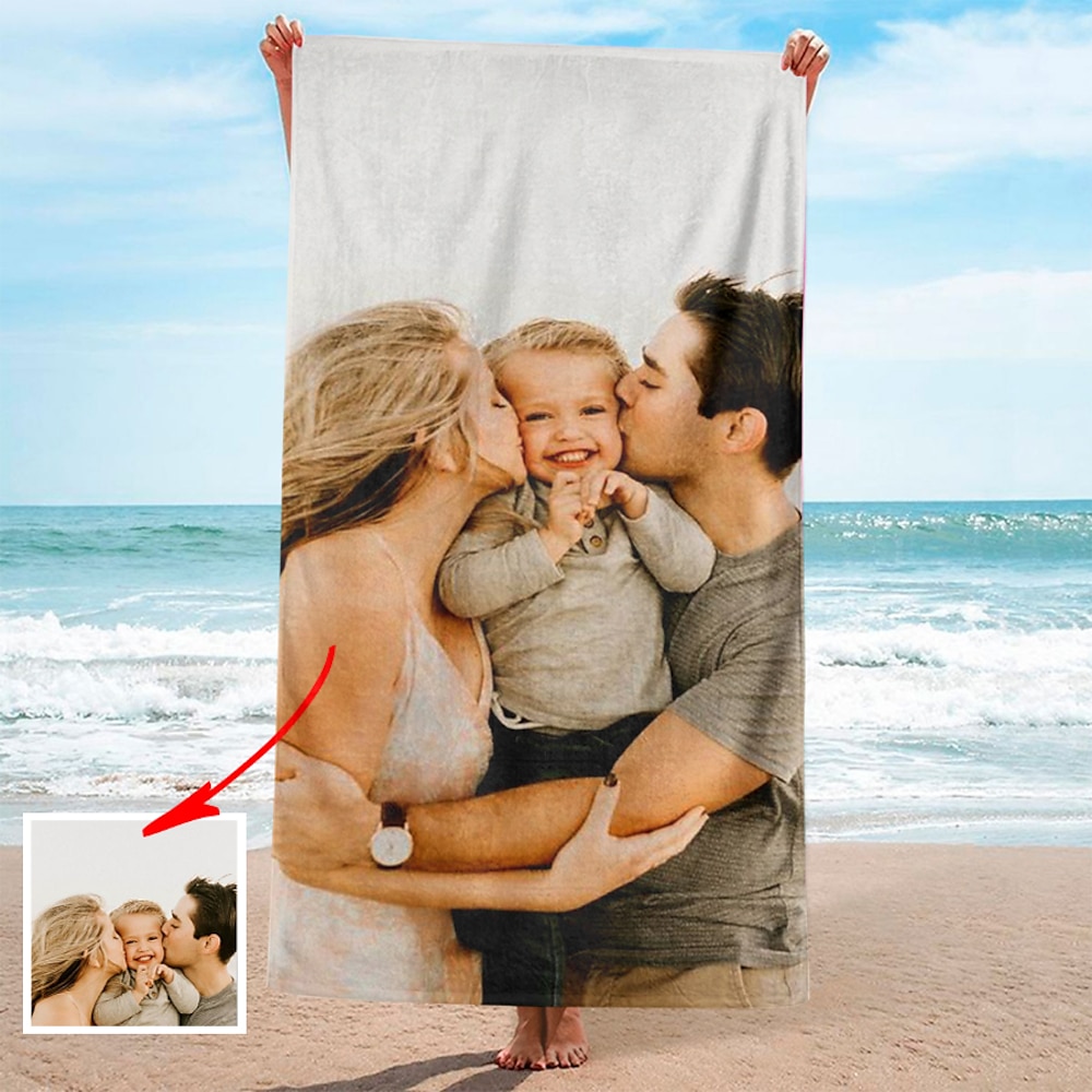 Individuelle Strandtücher mit Foto, Badetuch, personalisierte Strandtücher mit Foto, personalisiertes Geschenk für Familie oder Freunde, 79 cm (63 Zoll) (einseitiger Druck) Lightinthebox