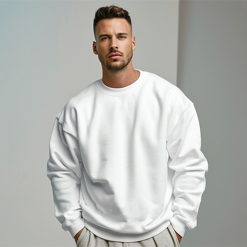 Herren Sweatshirt Pullover Zur Seite fahren Schwarz Weiß Grau Rundhalsausschnitt Sport Festtage Urlaub Strassenmode Baumwolle Modisch Täglich Brautkleider schlicht Frühling Herbst Bekleidung Lightinthebox