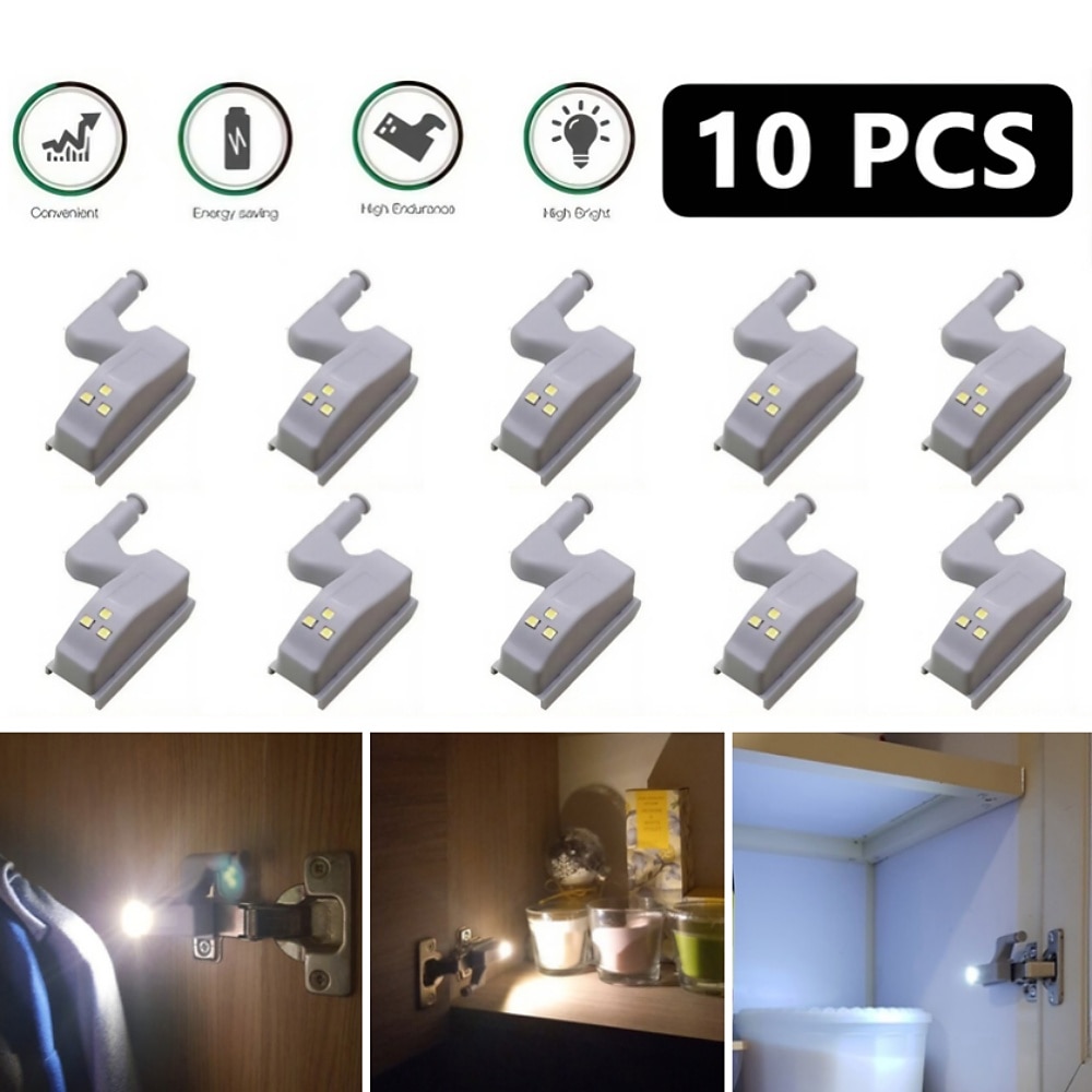 10 stücke led schrank licht led innenscharnier lampe schrank licht batterie drahtlose lampe universal kleiderschrank schrank sensor beleuchtung Lightinthebox