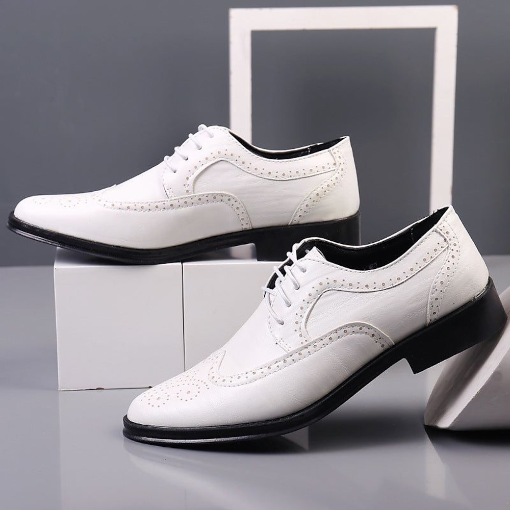 Weiße Brogue-Oxford-Abendschuhe für Herren - klassische, formelle Schnürschuhe aus Kunstleder für Hochzeiten, Partys und das Business-Outfit Lightinthebox