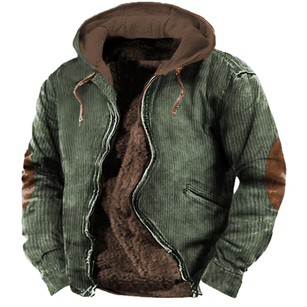 Herren Hoodie Sweatshirt Kapuze Kapuzenshirt mit durchgehendem Reißverschluss Fleecejacke Dicke Hoodies Blau Khaki Mit Kapuze Farbblock Patchwork Sport Natur Täglich Festtage Vintage Strassenmode Lightinthebox