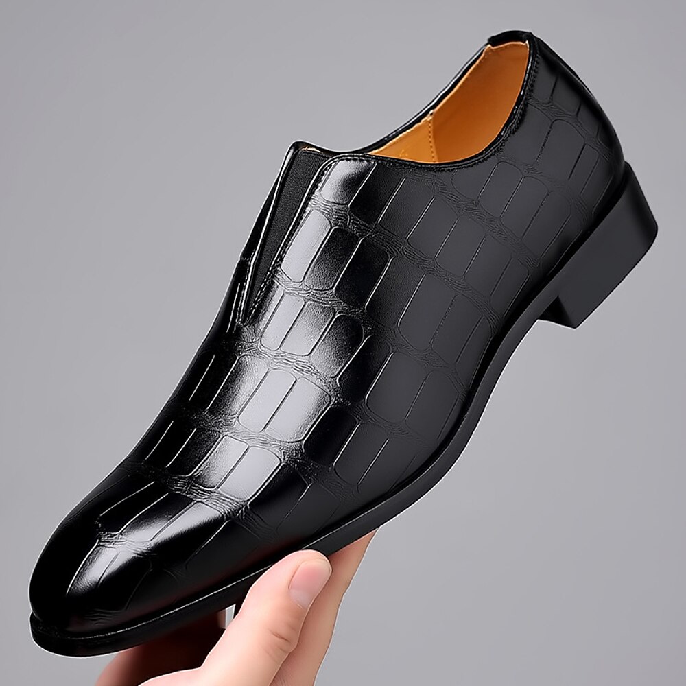 Schwarze Slipper aus Kunstleder mit Krokodilmuster für Herren - elegante formelle Schuhe fürs Business und besondere Anlässe Lightinthebox